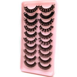 10Pairs 3d Russian Strip Lashes, D Curl Lash Strips, 15mm Strip Lashes that Look Like Extensions, Natural False Lashes Mink, Wispy Fake LashesD Curl mix 10paris)