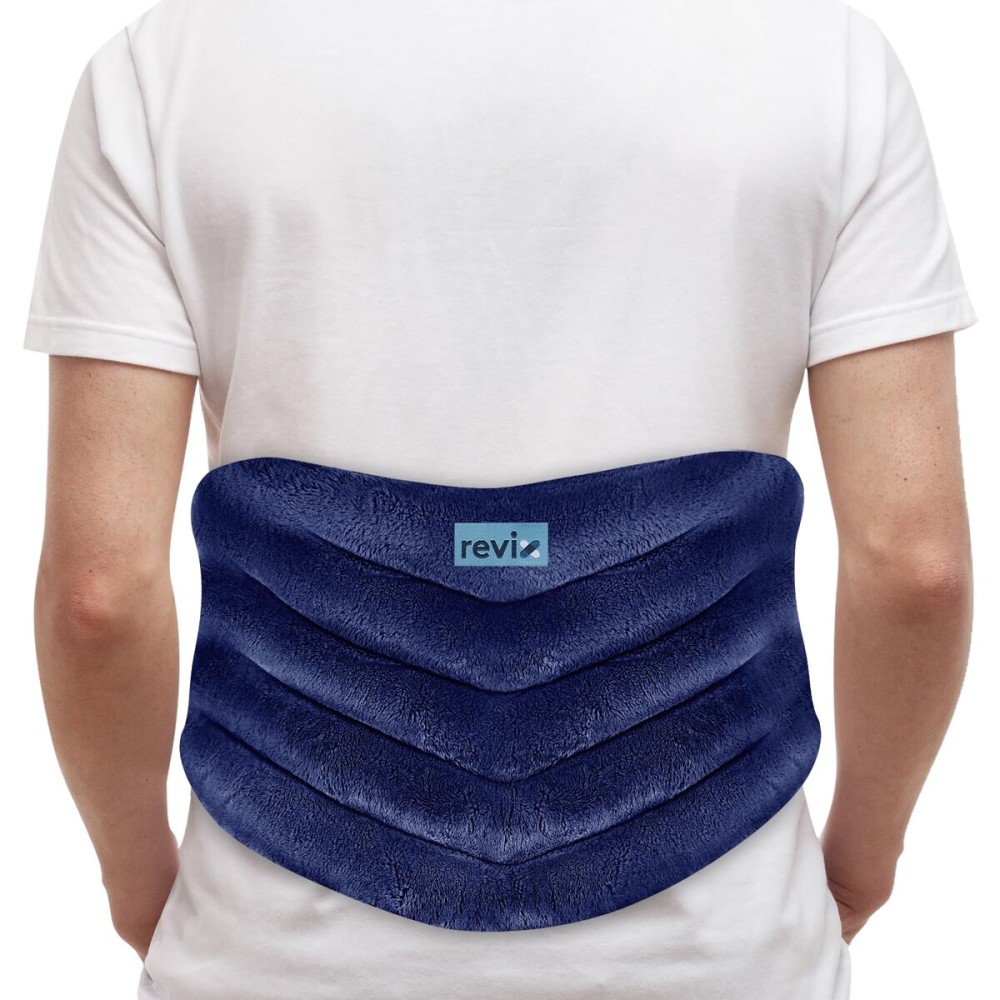 REVIX Microwavable Heating Pad for Back, Extra Large Microwave Heating Wrap for Waist, Stomach, and Shoulders, Moist Heat Therapy for Stress Relief, Adjustable, for Men and Women, Navy