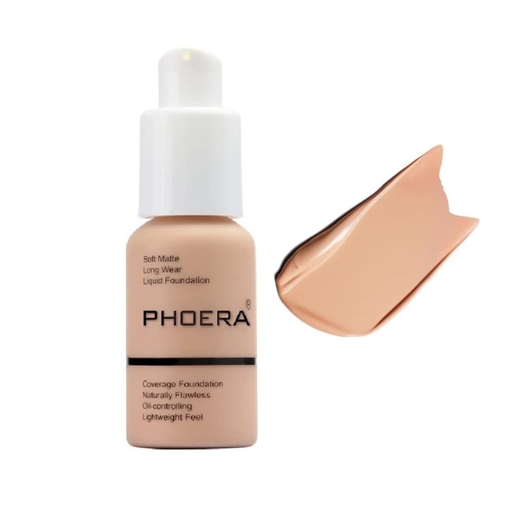 PHOERA Foundation,Flawless Soft Matte Oil Control Liquid Foundation Full Coverage Face Makeup. (103 Warm Peach)