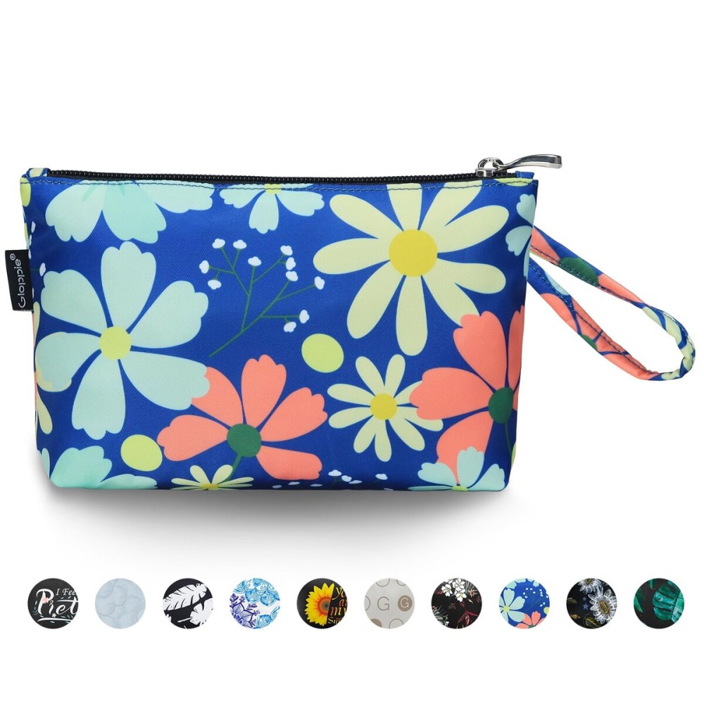 Gloppie Makeup Bag for Women Small Bag for Purse Tiny Travel Cosmetic Bag Zipper Makeup Pouch Klein Blue Flower