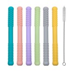 Hollow Teething Tubes Toys for Babies Girls Boys, 5 Pack Silicone Baby Teether Toy Tube for Infants with Nursing Biting Chewing, Chew Straws for Toddlers 6-12 Months (Style B)