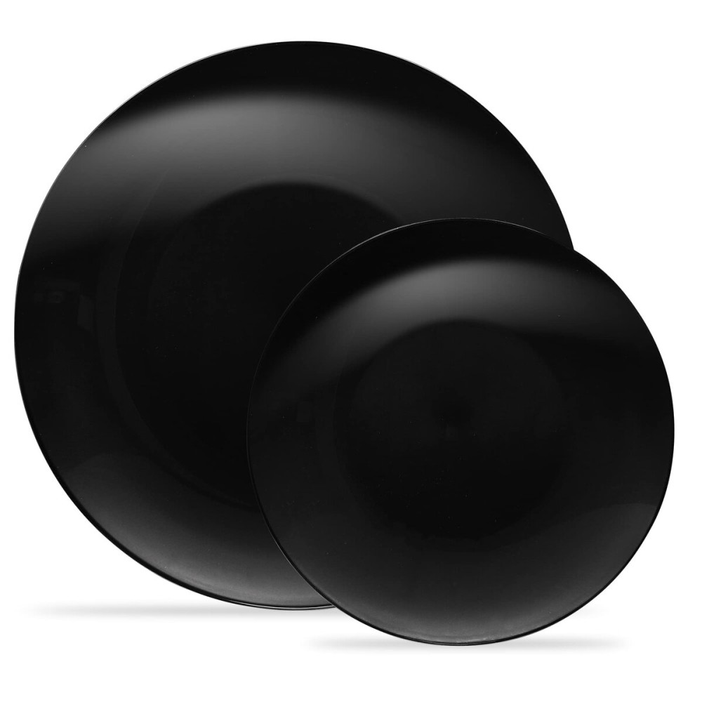 PLASTICPRO 64 Piece Combo Plates Set - 32-7\'\' & 32-10\'\' Black Plastic PartyPlates - Premium Heavyweight, Elegant, Disposable Tableware