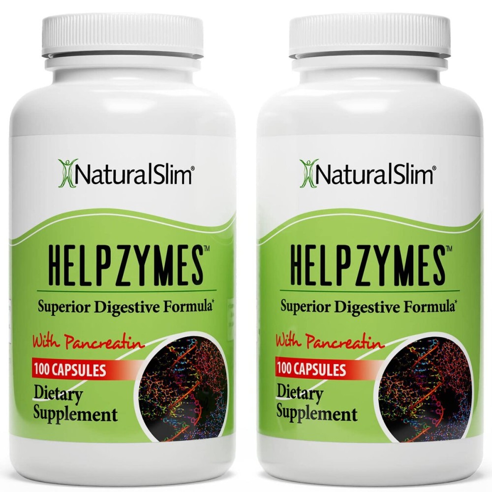 NaturalSlim Helpzymes, Enzyme Complex for Adults with Bromelain, Ox Bile, Pancreatin & Betaine HCL,100 Capsules, 2 Pack
