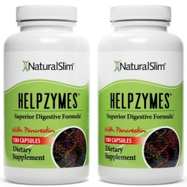 NaturalSlim Helpzymes, Enzyme Complex for Adults with Bromelain, Ox Bile, Pancreatin & Betaine HCL,100 Capsules, 2 Pack