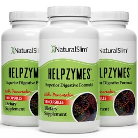 NaturalSlim Digestive Enzymes for Women & Men - Helpzymes Essential Enzymes for Digestion, Gut Health, Gas Bloating Relief with Bromelain, Ox Bile, Pancreatin. & Betaine HCL - 100 Capsules 3 Pack