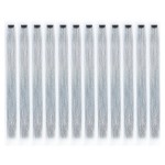 SWACC 12 Pcs Straight 12 Pcs Straight One Color Party Highlights Clip on in Hair Extensions Colored Hair Streak Synthetic Hairpieces (Sparkling Tinsel Silver)