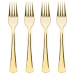 Prestee Set of 300 Gold Plastic Forks Disposable - 7-in Heavy-Duty Fork Flatware - Bulk Pack Fancy Silverware - Sturdy Elegant Cutlery for Weddings, Birthday Parties, Buffets, Catering, and Events