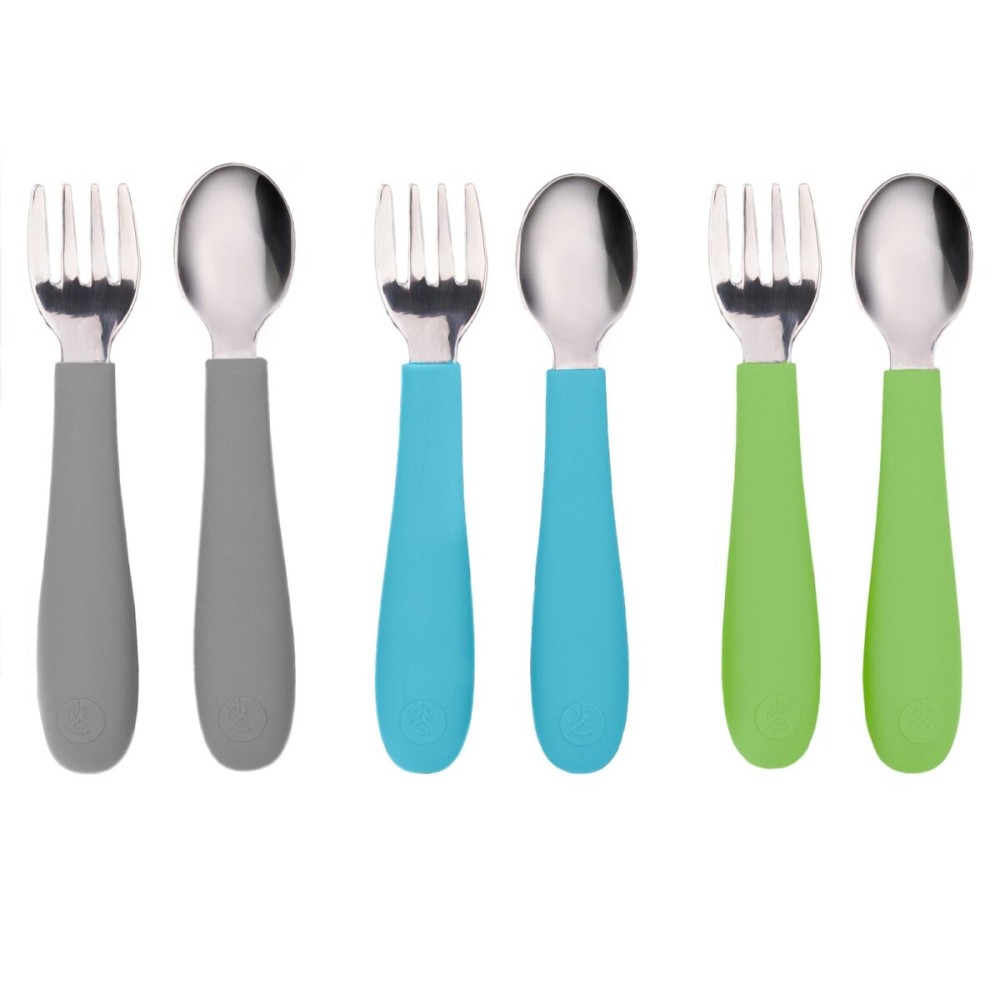 WeeSprout Toddler Utensils, 3 Forks & 3 Spoons, 18/8 Stainless Steel & Food Grade Silicone, Thick Easy-Grip Handles, Perfect Length For New Self Feeders, Gentle On Gums & Teeth, Dishwasher Safe