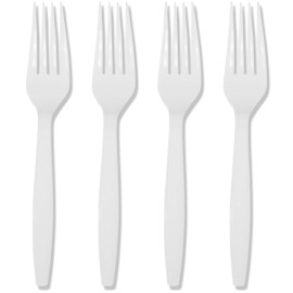 Prestee 100 White Plastic Forks Heavy-Duty, Heavyweight Plastic Silverware Forks, Fancy Plastic Cutlery, Elegant Disposable Forks Pack, Bulk Disposable Flatware, Christmas Holiday Plastic Utensils Set