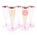 Prestee Set of 24 Plastic Champagne Flutes Disposable - Silver Glitter Pink Champagne Glasses with Rose Gold Rim, Elegant Toasting Cups for Weddings, Cocktail Parties, New Year\'s Celebrations