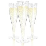 Prestee 24 Champagne Flutes Plastic - Disposable Flute - Silver Glitter Plastic Glasses for Parties - Mimosa Bar, Wedding, Shower Party, New Years Eve Party Supplies 2025 (Silver)