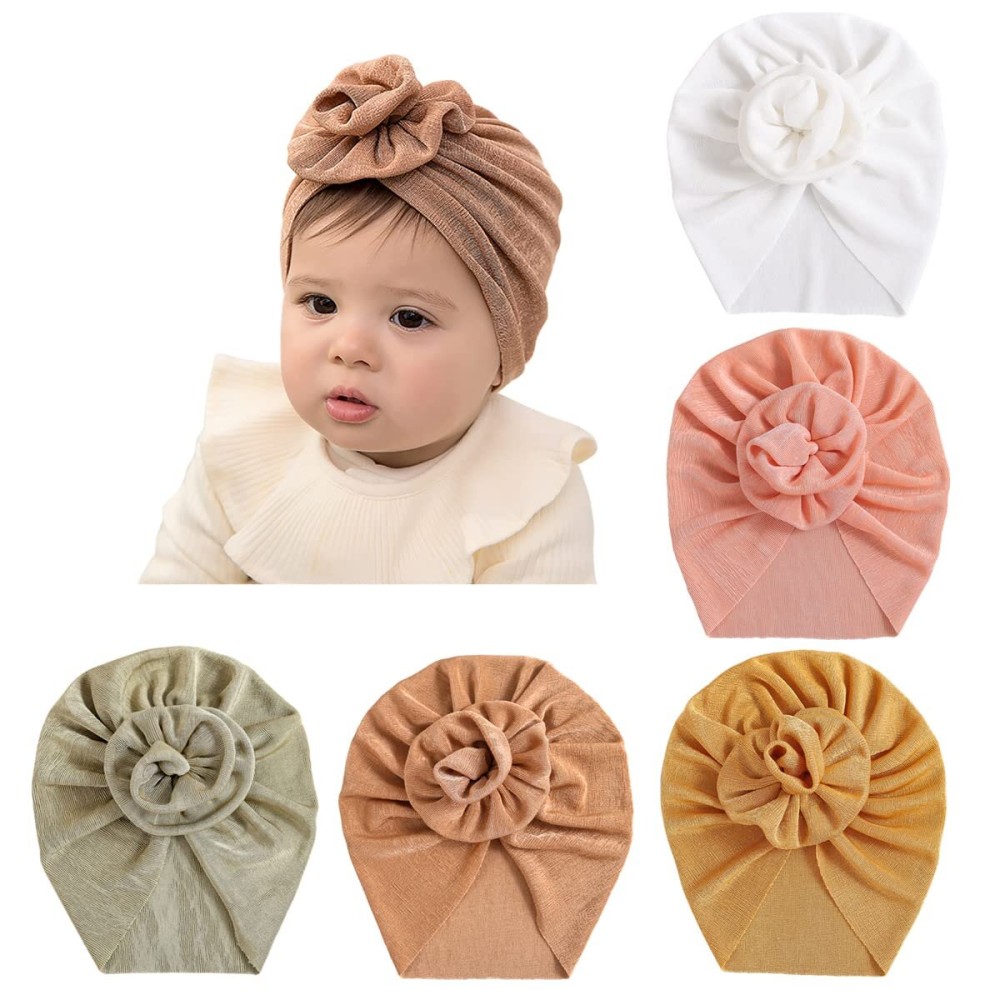 jerague Newborn Baby Headwrap Hat Soft Meryl Infant Toddler Kids Girls Turban Nursery Beanie Hats Flower, Multicolor