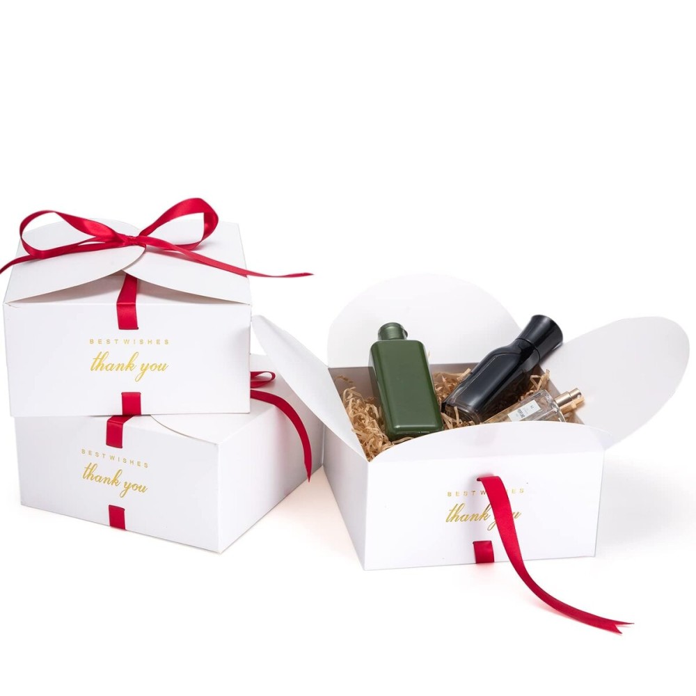 MESHA 884\'\' Gift Boxes with Ribbons,10PC White Gift Box with Lid, Thank you Box for Gifts,Candy Treat Boxes for Presents