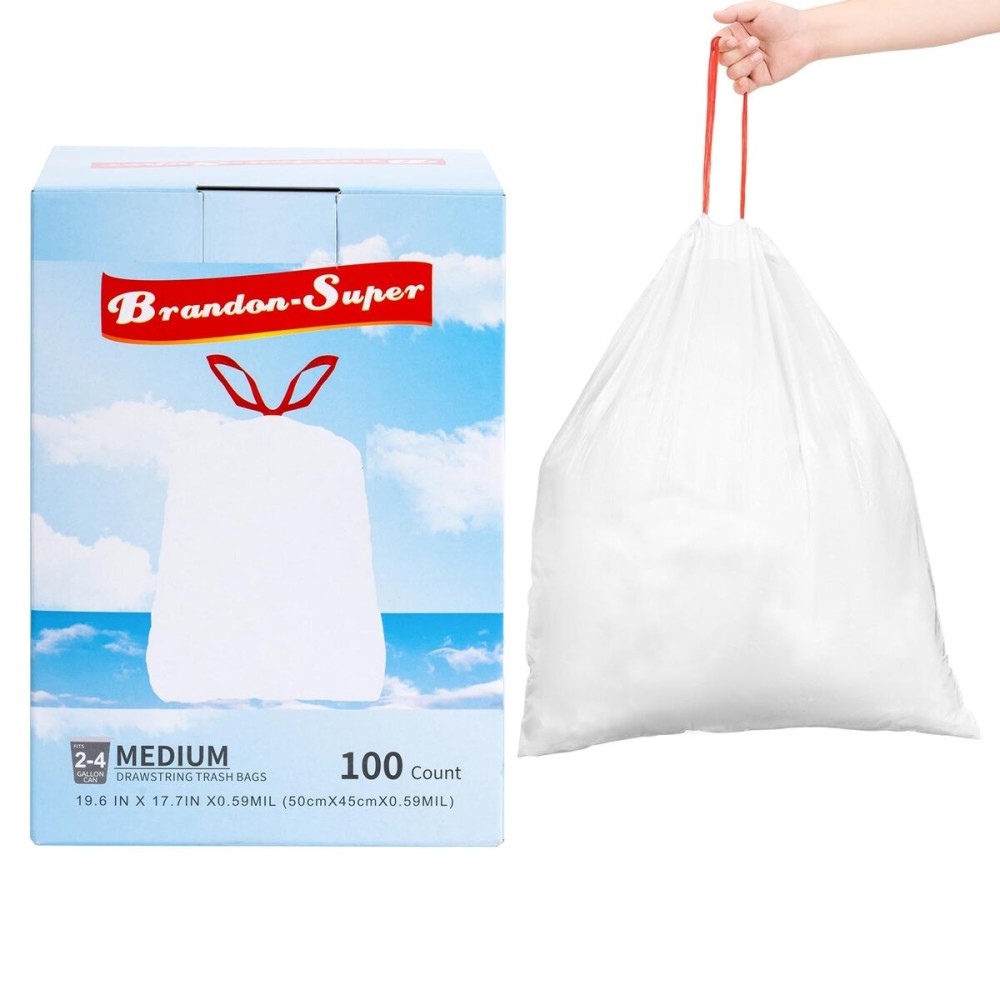 Small Trash Bag 4 Gallon Drawstring Garbage Bags For Small Trash Cans 2-4 Gallon, Office kitchen Bathroom, Thickened Stretchy (100 Count)