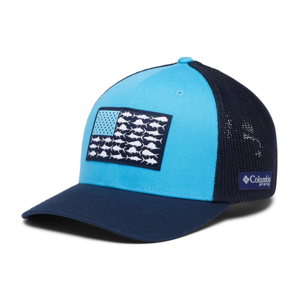 Columbia Unisex PFG Fish Flag Mesh Ball Cap - Low, Riptide/Collegiate Navy/Offshore Slam Flag, Small/Medium