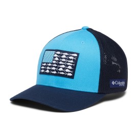 Columbia Unisex PFG Fish Flag Mesh Ball Cap - Low, Riptide/Collegiate Navy/Offshore Slam Flag, Small/Medium