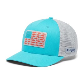 Columbia Unisex PFG Fish Flag Mesh Ball Cap - Low, Ocean Teal/Inshore Slam Flag, Large/X-Large