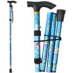 CLOKTA Folding Cane, 5-Level Adjustable Height Lightweight Portable Foldable Walking Canes with Wrist Strap and T Handle for Men Women Seniors (Floral Blue)