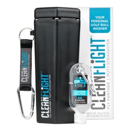 Clean Flight Premium Golf Ball Washer - Portable Cleaner for Golf Bag or Cart - Best Golf Accessories Gifts for Men & Women (Washer - Towel, Black)