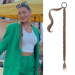 SEIKEA Long Braided Ponytail Extension with Hair Tie Straight Wrap Around Hair Extensions Ponytail Natural Soft Synthetic Hair Piece Daily Wear 26 Inch 140 Gram Dark Ash Blonde with Highlights