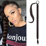 SEIKEA Long Braided Ponytail Extension with Hair Tie Straight Wrap Around Hair Extensions Ponytail Natural Soft Synthetic Hair Piece Daily Wear 30 Inch 160 Gram Black Brown