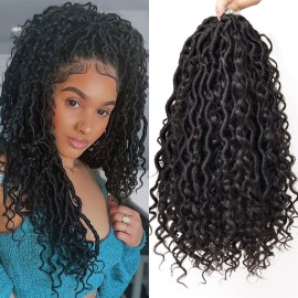 Goddess Locs Crochet Hair 12Inch Pre-looped Short River Locs Curly Faux locs Crochet Hair Hippie Locs Bohemian Locs Crochet Braids 4Packs(1B, 12inch)