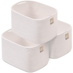 CHAT BLANC Cotton Rope Baskets for Organizing | Storage Baskets for Shelves | Rope Basket for Storage, Small Laundry Baskets, Woven Baskets for Storage, Dog Toy Bin, Baby Basket, Creamy White 3 Pack