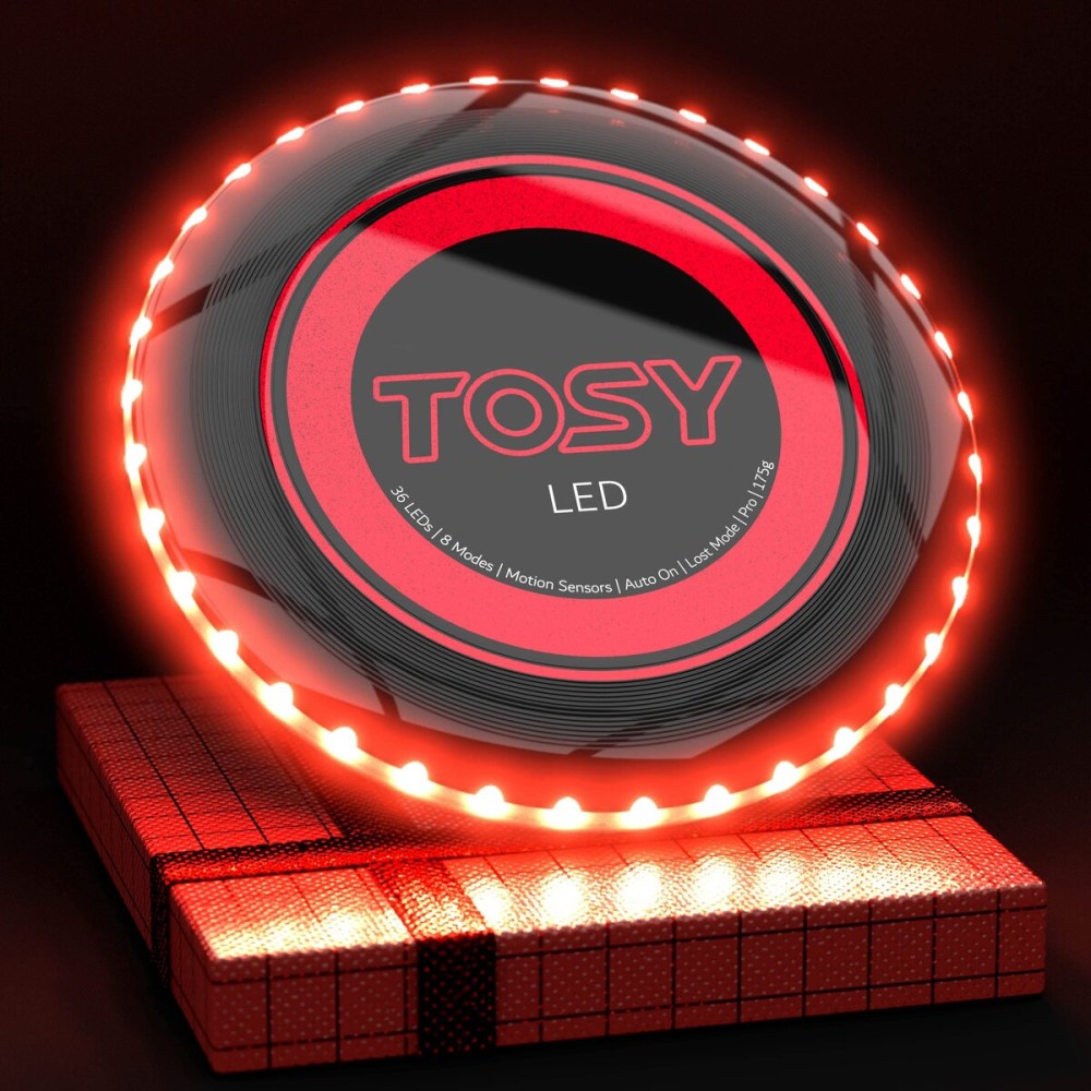 TOSY Flying Disc - 36 Monocolor LEDs, Super Bright, Smart Modes, Christmas Stocking Stuffers Gift, Camping Toy for Kid/Teen/Adult, Auto Light Up, Rechargeable, Waterproof, 175g