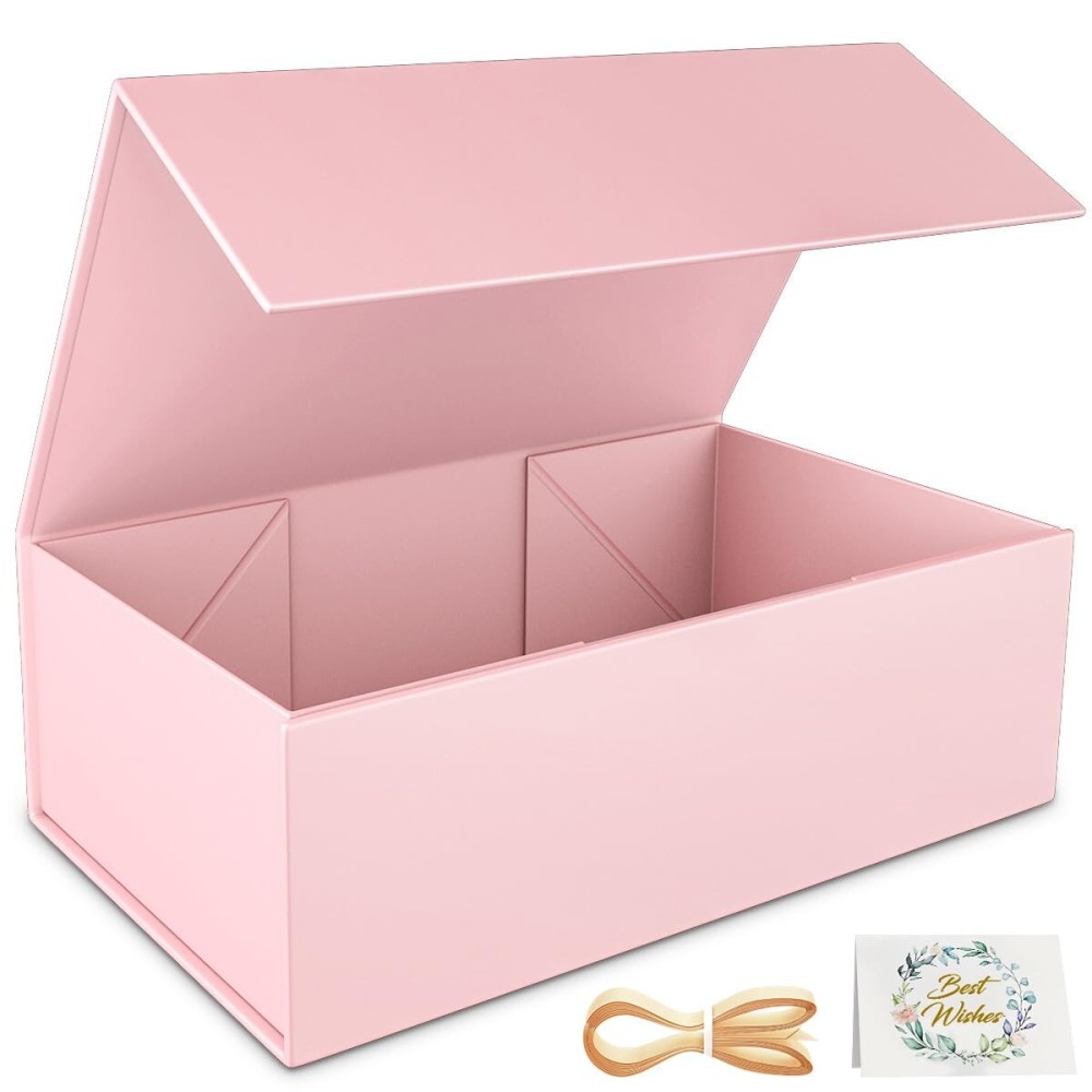 RYDDOY Pink Gift Box, 9.5x6x3\'\' Gift box for Presents with Lids Magnetic Closure Rectangle Collapsible for Bridesmaid Proposal Box, Wedding, Christmas, Halloween, Birthday Gift Packging