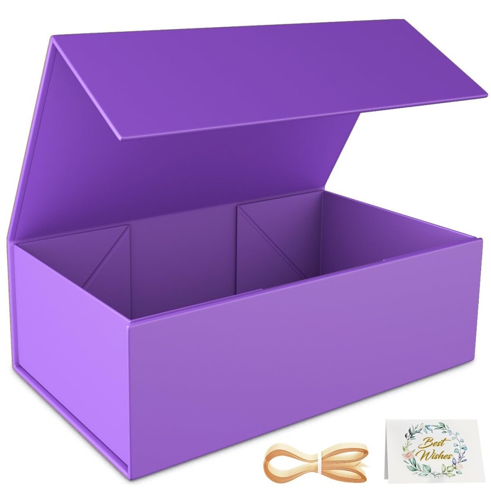RYDDOY Purple Gift Box, 12x6x4\'\' Gift box for Presents with Lids Magnetic Closure Rectangle Collapsible for Bridesmaid Proposal Box, Wedding, Christmas, Halloween, Birthday Gift Packging
