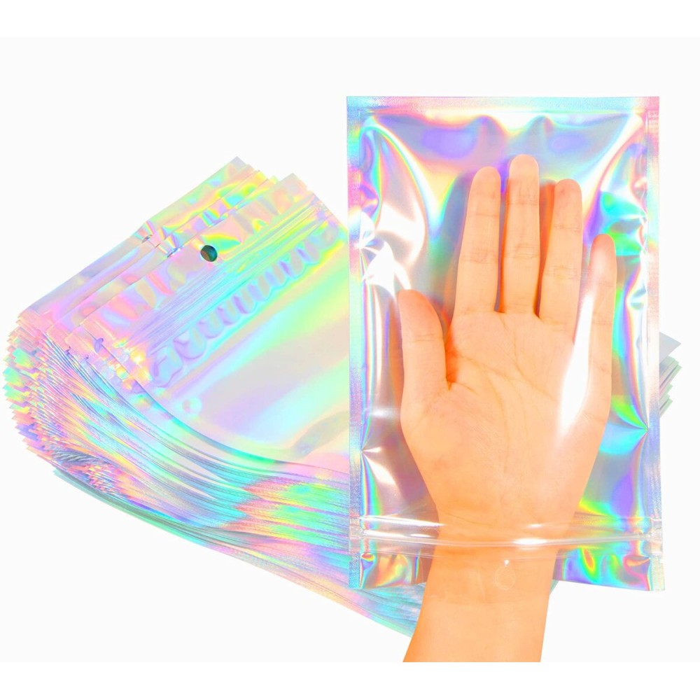 Trunple Smell Proof Bags & Resealable Foil Pouch Mylar Sample Bag Great for Party Favor Food Storage (Holographic Color) (50Pcs-5.5x8 Inch)