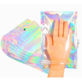 Trunple Smell Proof Bags & Resealable Foil Pouch Mylar Sample Bag Great for Party Favor Food Storage (Holographic Color) (50Pcs-5.5x8 Inch)