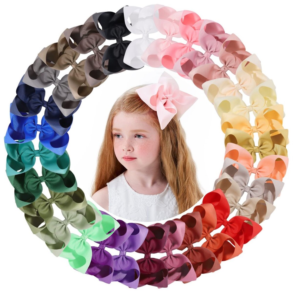 30PCS Big 6 Inch Hair Bows for Girls Grosgrain Ribbon Toddler Hair Accessories with Alligator Clips for Toddlers Baby Girls Kids Teens