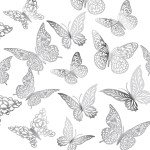 3D Silver Butterfly Wall Decor 3 Sizes 4 Styles Butterfly Party Decorations Cake Decorations Removable Stickers Wall Decor Room Mural Metallic Kids (Silver, 48Pcs)