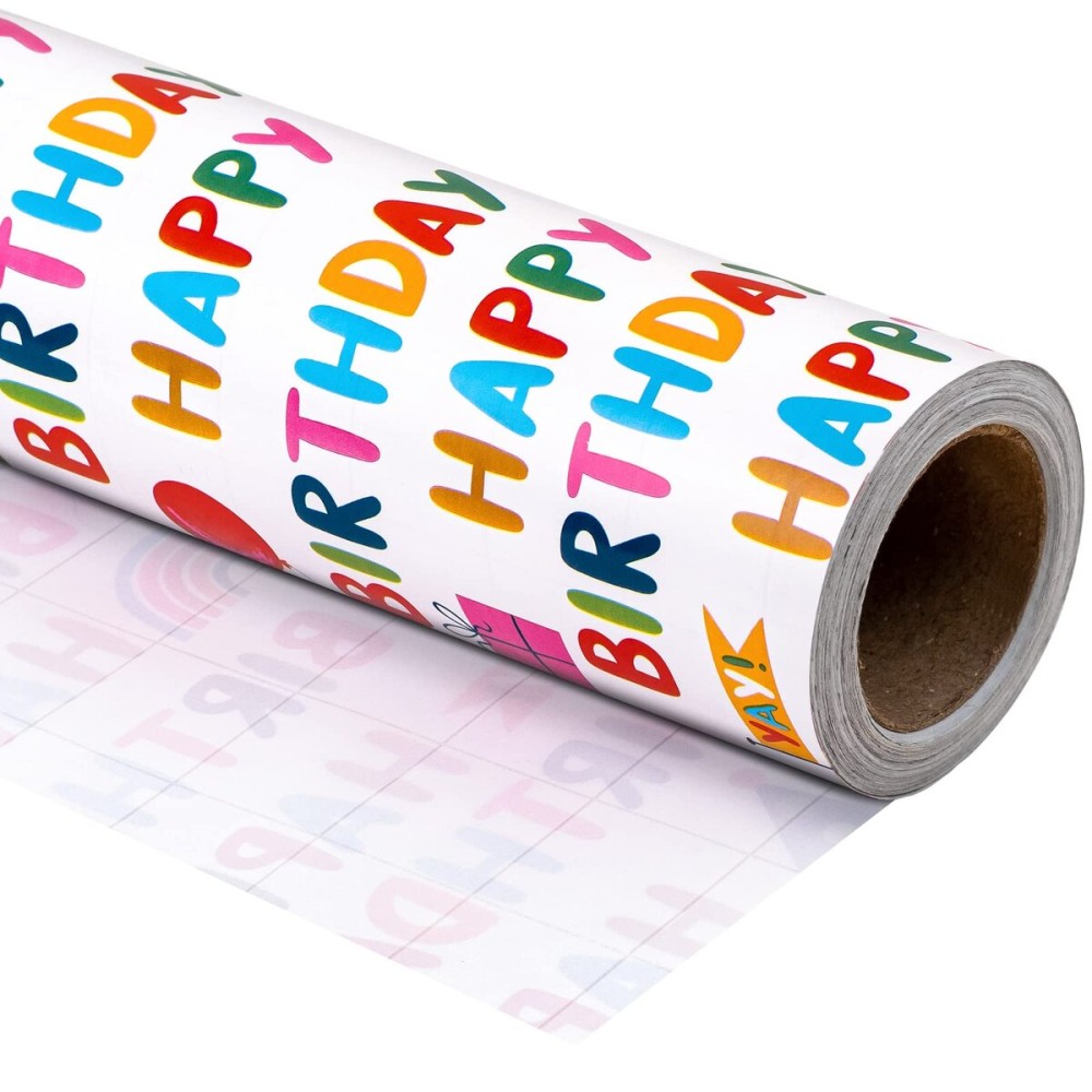 WRAPAHOLIC 30 Inch Birthday Wrapping Paper Roll - Happy Birthday Wrapping Paper for Holiday, Party, Baby Shower - 30 Inch x 33 Feet