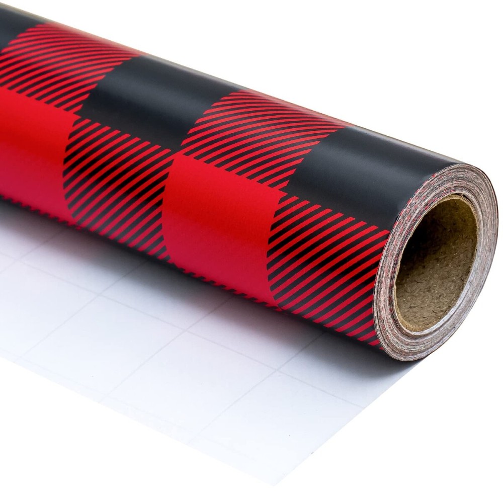 WRAPAHOLIC 30 Inch Christmas Wrapping Paper Roll - Black and Red Plaid Design for Christmas, Holiday, Party, Celebration - 30 Inch x 33 Feet