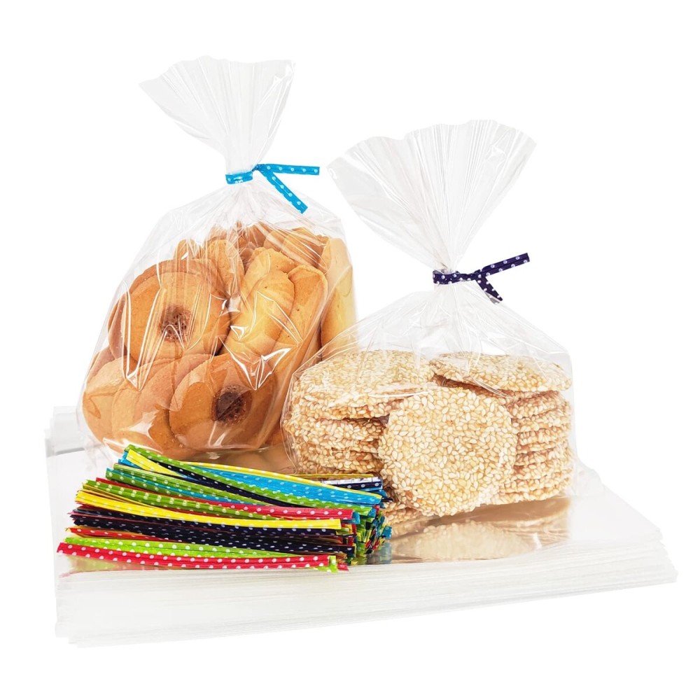 Newkita 6x8 Clear Cellophane Bags - Cake Pop/Treat Bags with 4 Twist Ties, 100 Pack