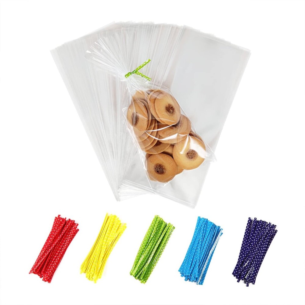 Newkita 4x9 Clear Cellophane Bags, Cake Pop & Treat Bags with Ties, 100 Pack