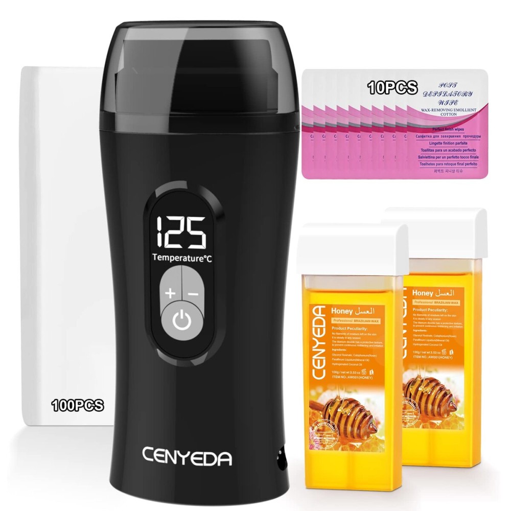 Digital Honey Wax Kit for Women\'s Hair Removal - Roll On Warmer with 2 Cartridges and 100 Wax Strips