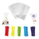 Newkita 3x5in Cellophane Bags - Clear Goodie/Cake Pop/Rice Crispy Treat Bags with 4in Ties - 100 Pack
