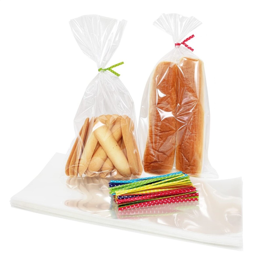Newkita 5x11 Cellophane Bags - Clear Goodie, Cake Pop, Rice Crispy, Candy, Cookie, Treat, Gift Bags With 4 Twist Ties - 100 Pack