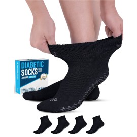Doctor\'s Select Diabetic Socks with Grips for Women and Men - 4 Pair | Black | Neuropathy Socks for Men | Non Skid Socks for Men | Diabetic Ankle Socks for Men | Diabetic Socks for Men 9-12