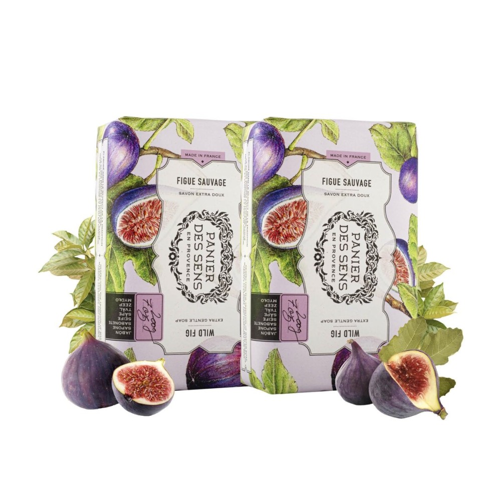 Panier des Sens Wild Fig Shea butter natural bar soap, bath & body soap bars - Made in France 95% natural - 2 bars, 7oz/200g each