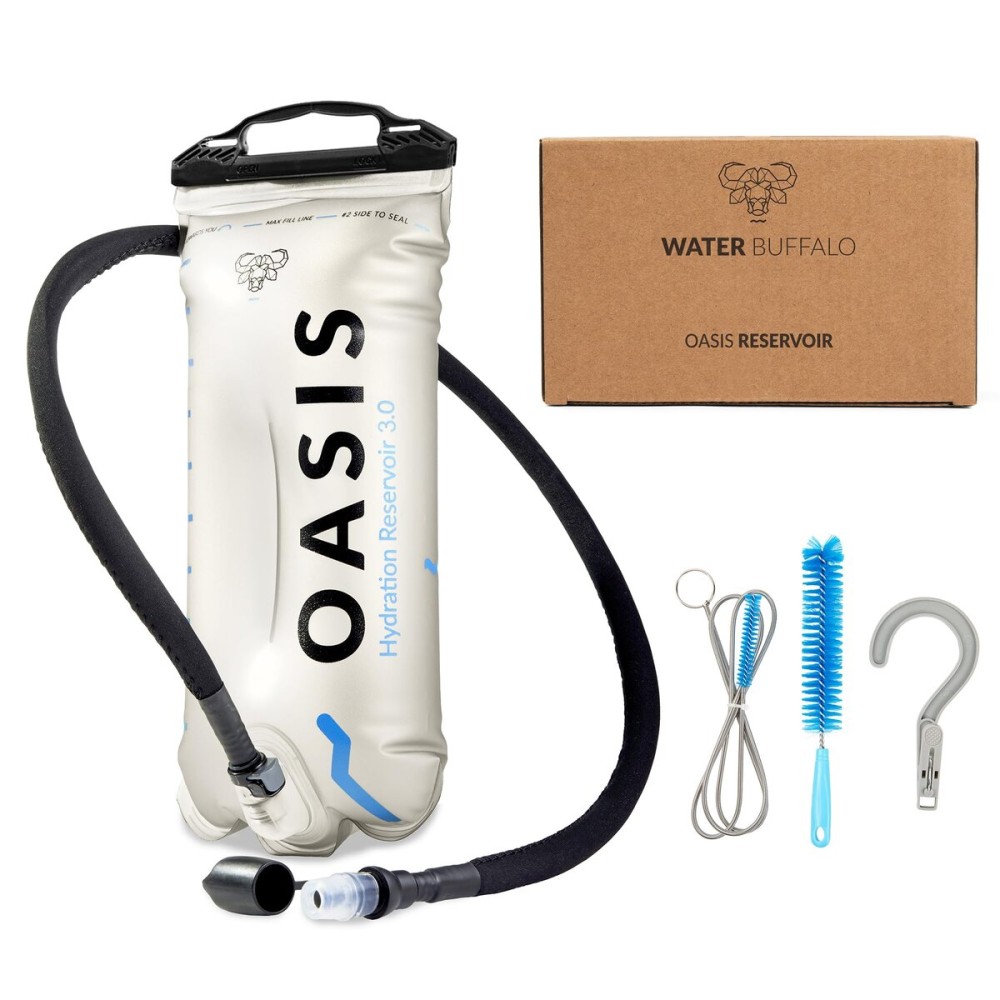 Water Buffalo Oasis Hydration Bladder - 2L and 3L Water Bladder for Hiking Backpack, Leakproof Design with Insulated Hose and High-Flow Bite Valve