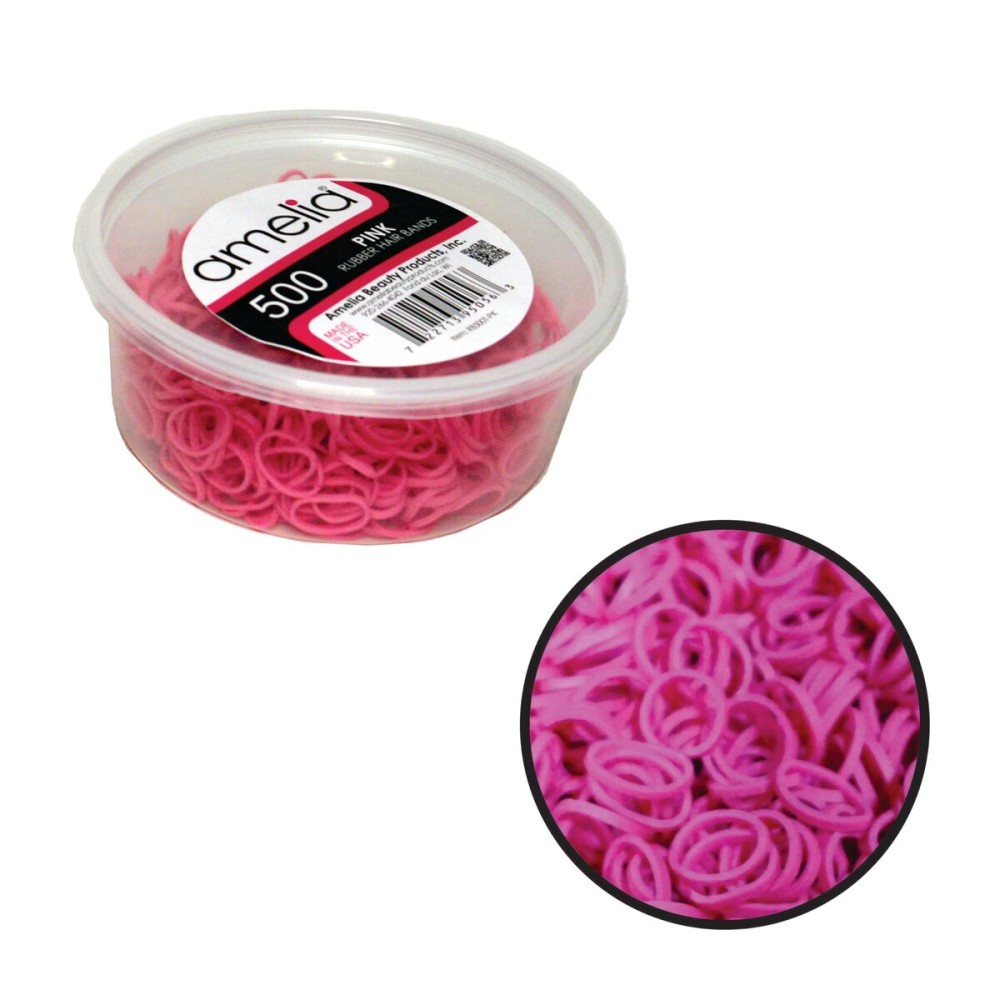 Amelia Beauty | 500 Count 1/2 Rubber Bands | Premium US Made Rubber Hair Ties | Ideal for Ponytails, Braids & Beards | Strong All Day Hold | Convenient Re-closable Container | Pink
