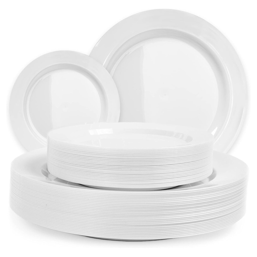 Ayas 60 Pack Plastic Plates for Party - Heavy Duty Disposable Plate Set with 30 Dinner and 30 Salad Plates - Durable Round White Thanksgiving Plate for Weddings, Holidays, Events, and Gatherings