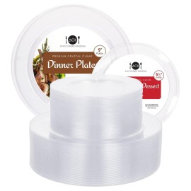 Aya\'s Cutlery Kingdom 100 Clear Plastic Plates for Party - Heavy Duty Disposable Set of 50 Dinner and 50 Dessert Plates - Elegant Plastic Disposable Plate for Weddings, Parties, and Special Events