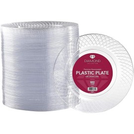 Prestee 102 Clear Plastic Plates Disposable - 6.25-inch Heavy Duty Hard Plastic Clear Plates for Party - Elegant Round Cake, Dessert, Salad, Appetizer, Dinner - Plate for Holiday Parties