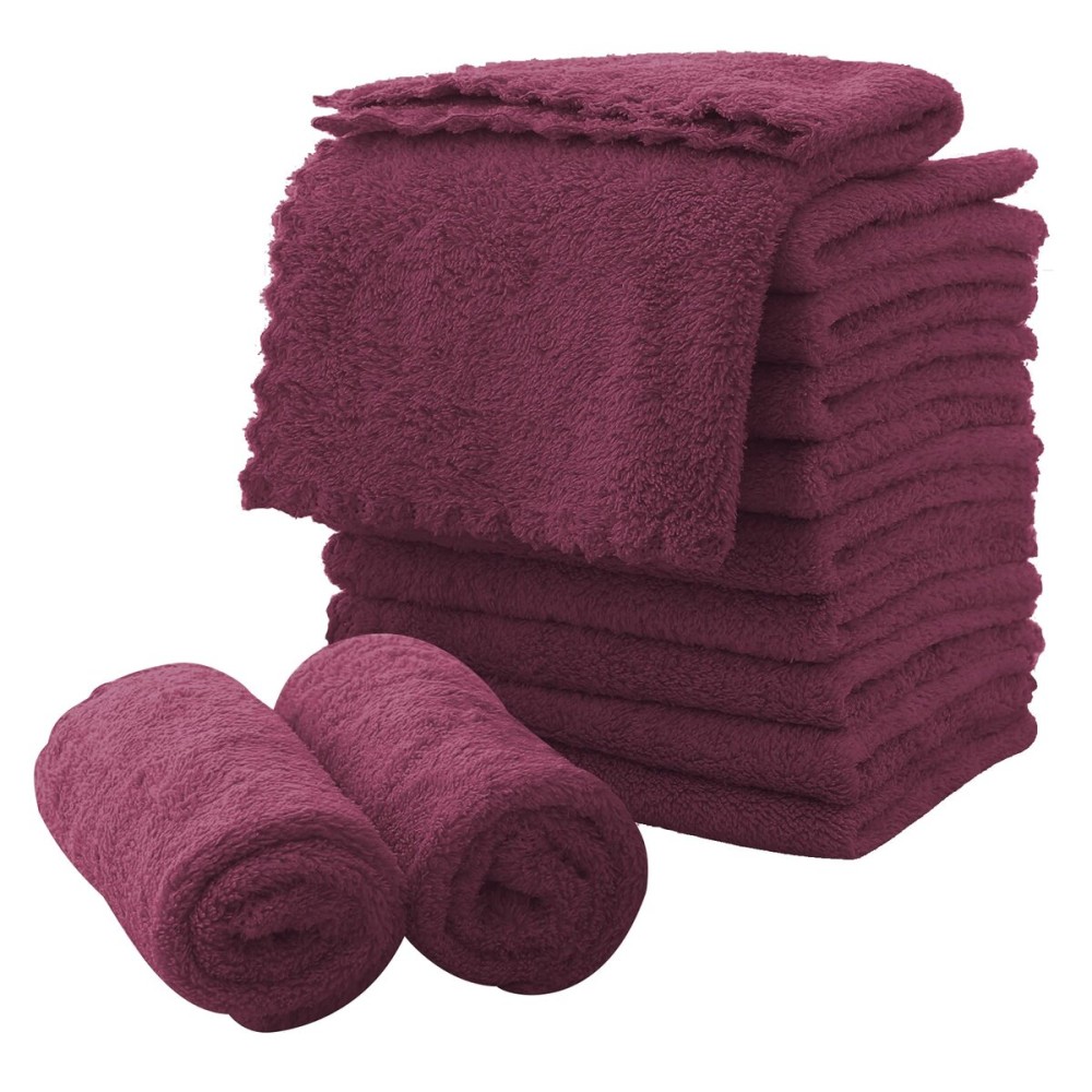 MOONQUEEN Microfiber Facial Cloths Fast Drying Washcloth 12 Pack - Premium Soft Makeup Remover Cloths - Burgundy