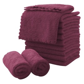 MOONQUEEN Microfiber Facial Cloths Fast Drying Washcloth 12 Pack - Premium Soft Makeup Remover Cloths - Burgundy